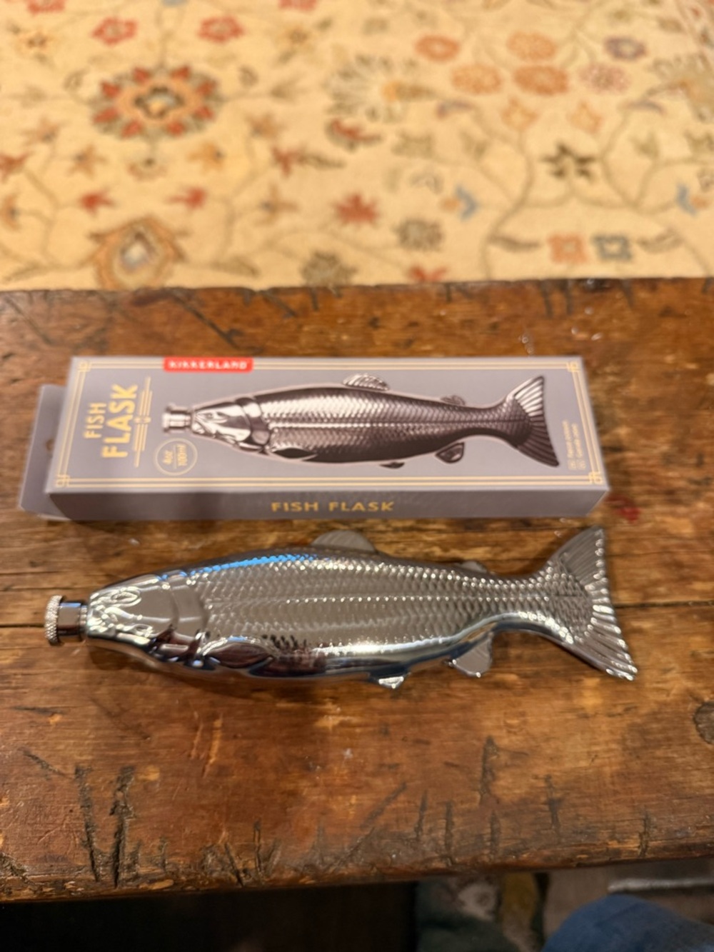 Kikkerland Chrome Fish Flask - Shiny Silver Fish Shaped Bottle